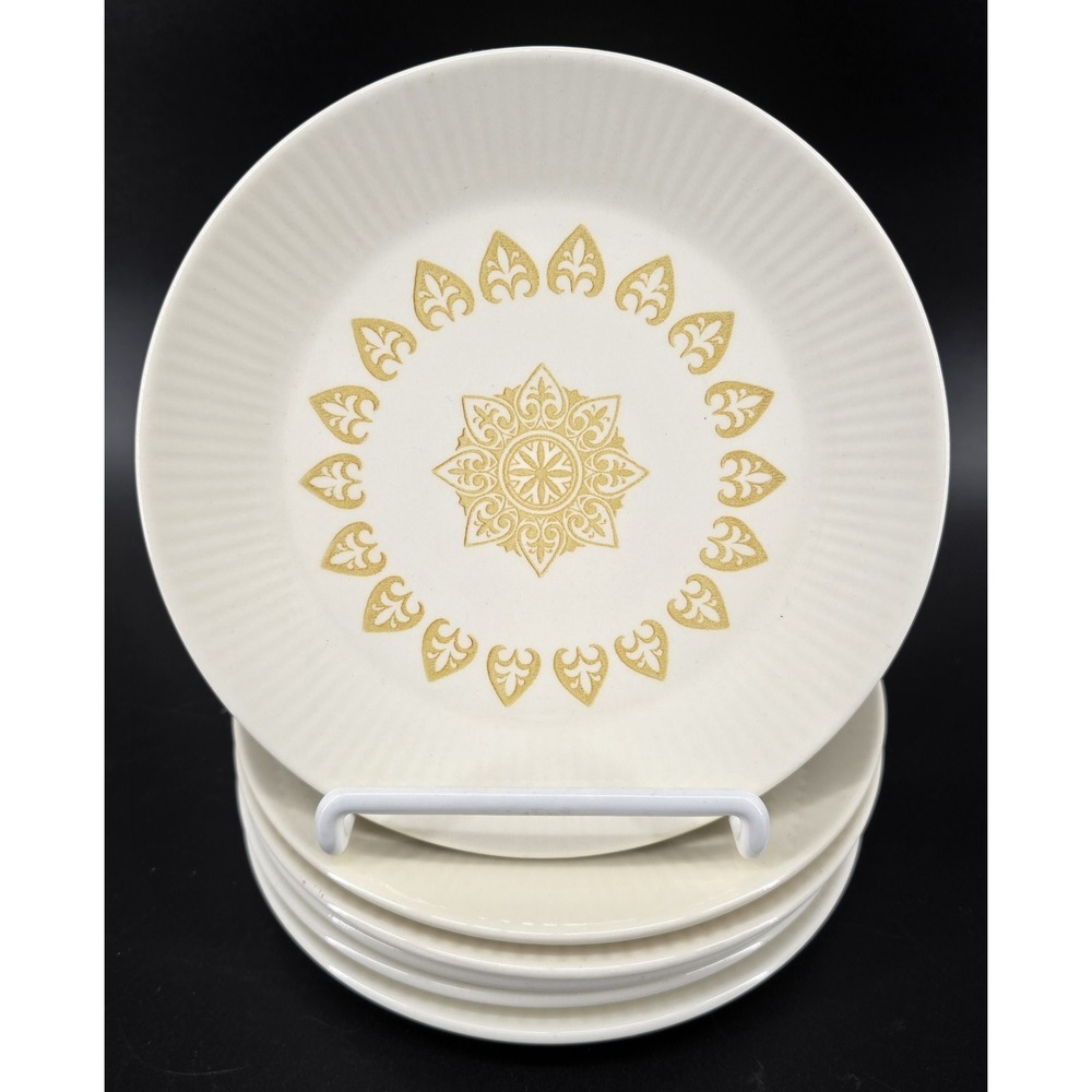Set of 6 Sheffield USA SERENADE Bread Plates Ivory Tan Mandala‎ Vintage 5" MCM
